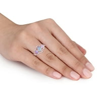 Miabella Womens's 1- Ct Blue Ethiopian Opal 1 3Ct. Дијамант 10KT розово злато три-камен-камен орео-прстен