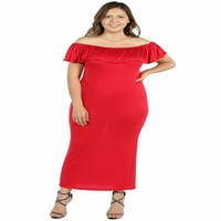 Womenенски плус големина на руфта од рамото макси фустан