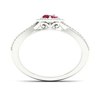 Империјален скапоцен камен 10К бело злато срце, пресечен рубин КТ два дијамантски ореол, женски прстен