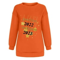 Апепал Женска Мода Секојдневен Еднобоен Долг Ракав Новогодишен Печатен Џемпер Портокал 2XL