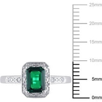 Карат Т.Г.В. Смарагд-исечен создаден смарагд и дијамант-акцент 10kt бело злато ореол коктел прстен